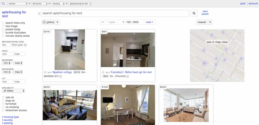 Craigslist（クレイグスリスト）トップページ