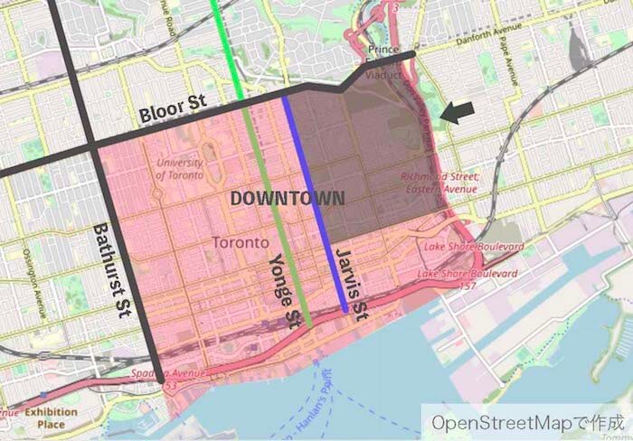 トロントのダウンタウンエリア(東側は治安がよくない)